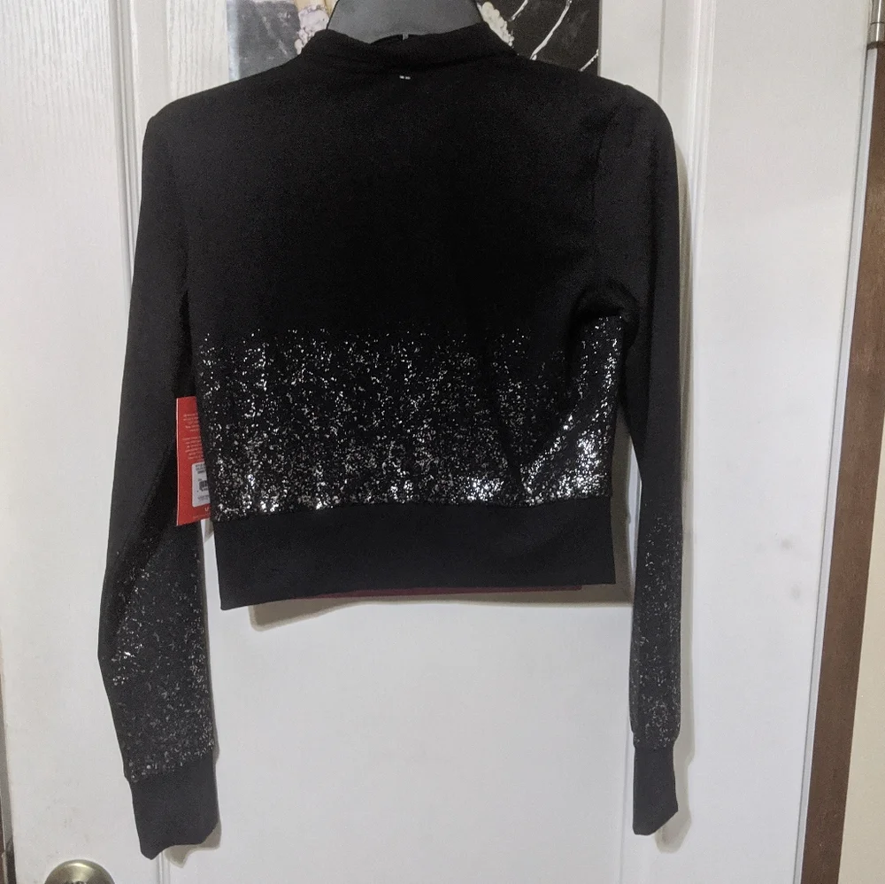 True Religion Black Ombre Glitter Zip Crop Workout Jacket - Picture 4 of 5